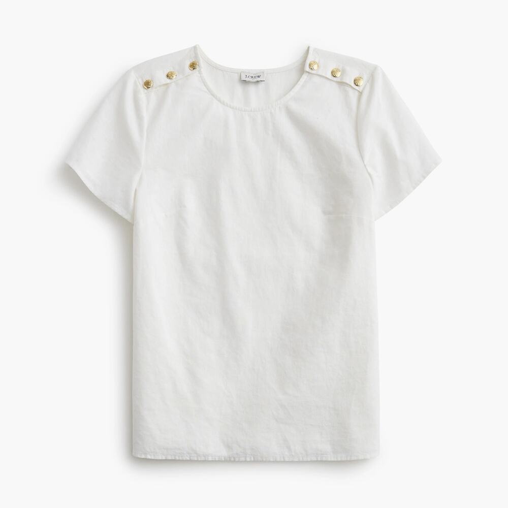 NWT J.Crew Factory Linen-Blend Gold Button-Shoulder Shirt White Size Medium